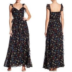 Love Sam size small maxi tiered black floral dress